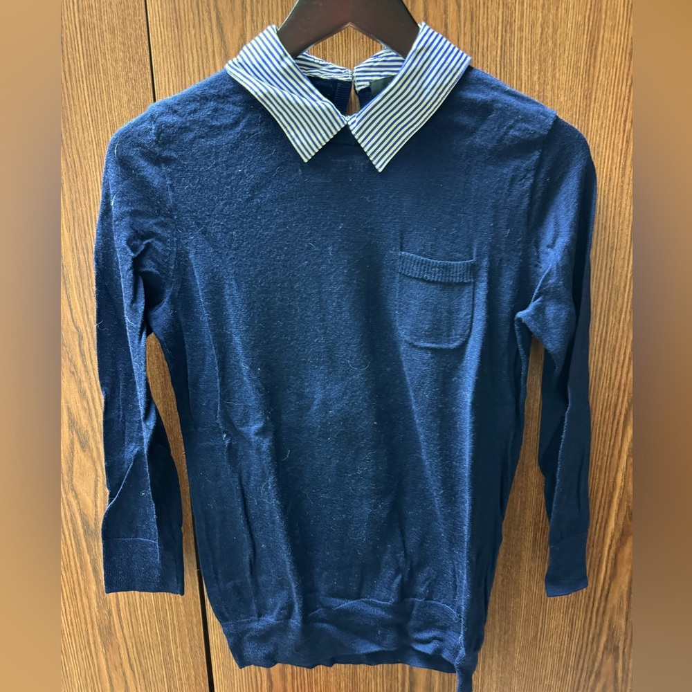J.Crew Merino Wool Navy Blue Collared Sweater